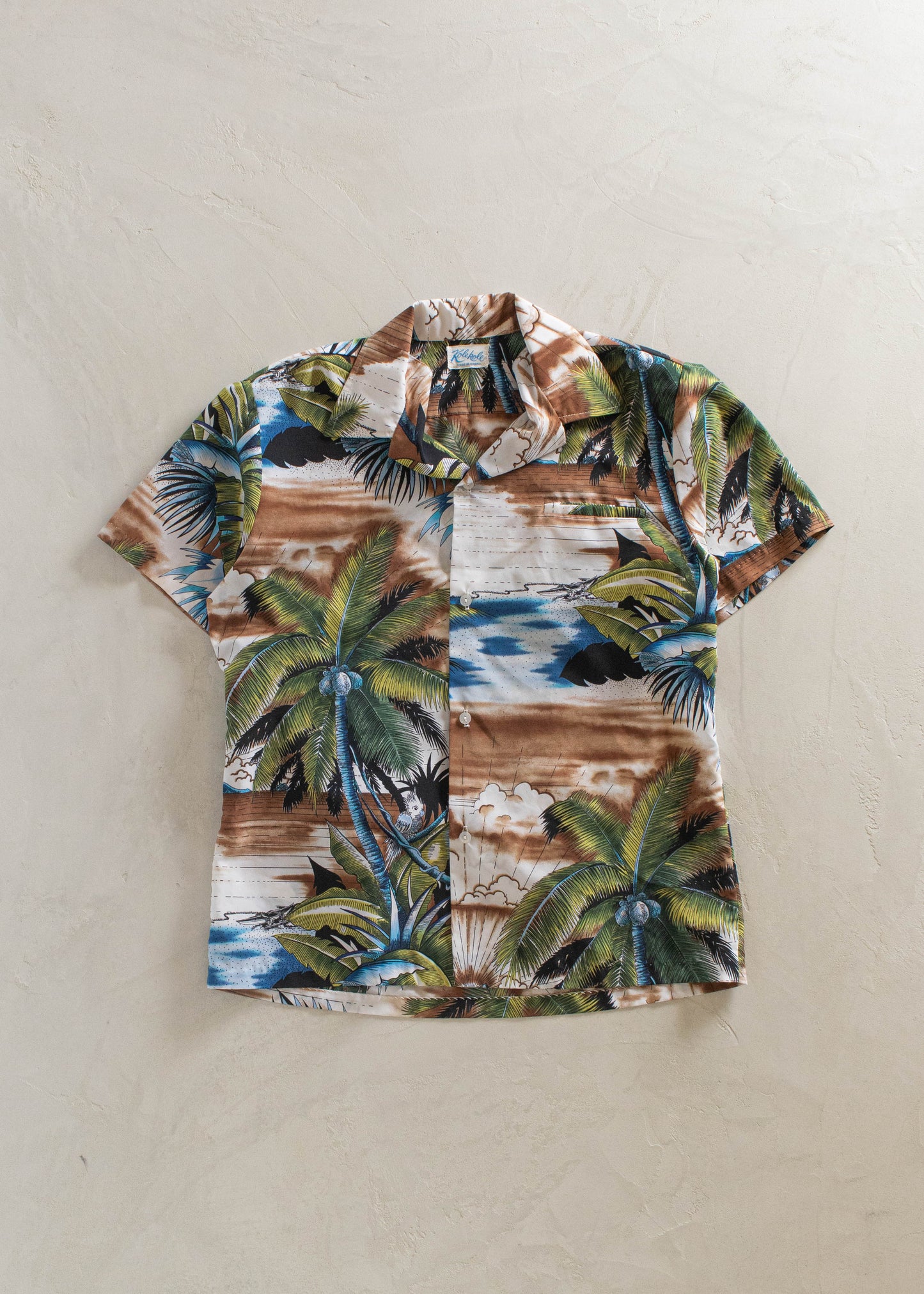 1980s Tropical Pattern Short Sleeve Button Up Shirt Size M/L