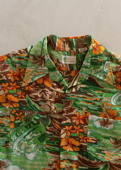 1980s Tropical Pattern Short Sleeve Button Up Shirt Size M/L