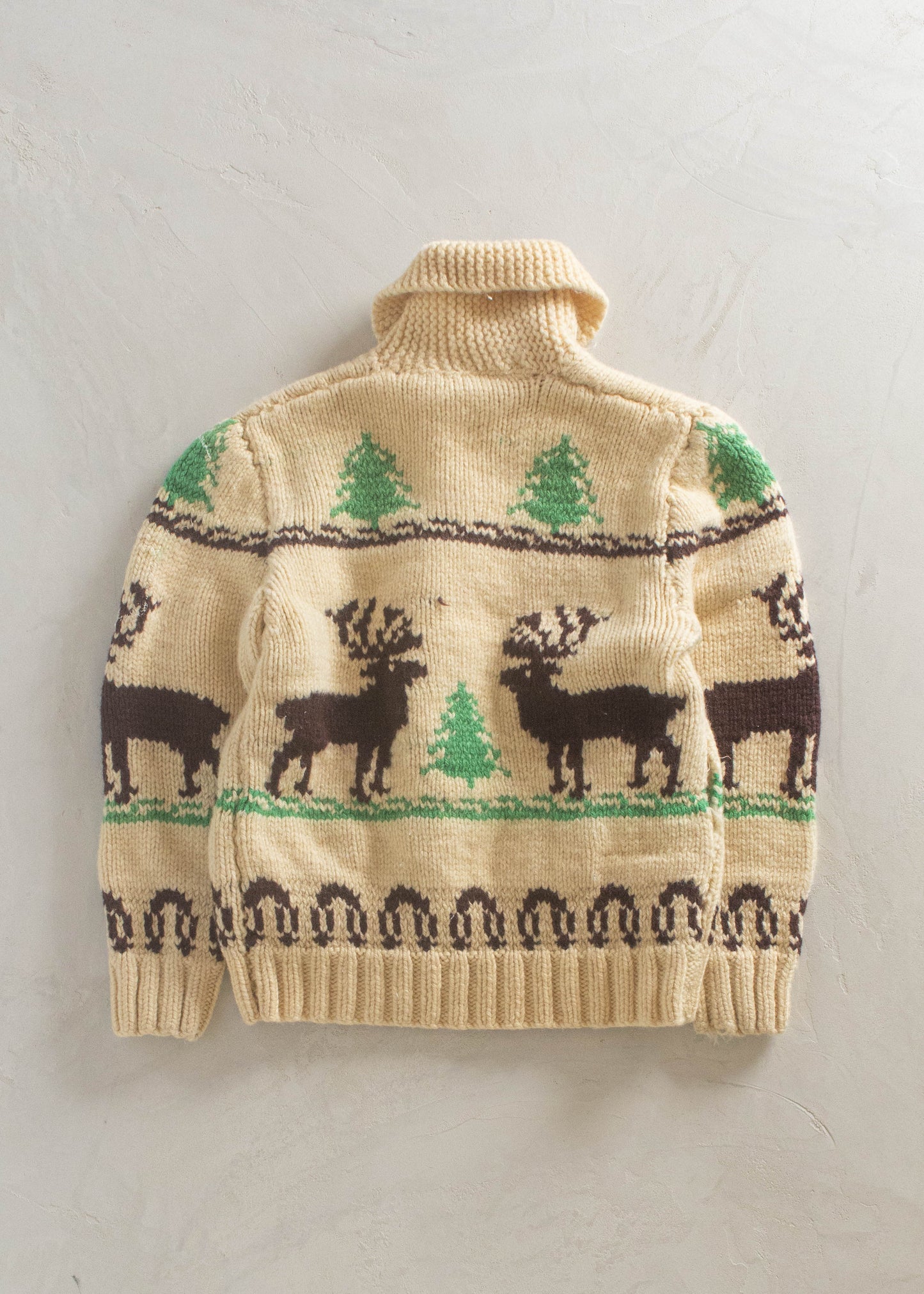 1980s Deer Pattern Cowichan Style Wool Cardigan Size XS/S