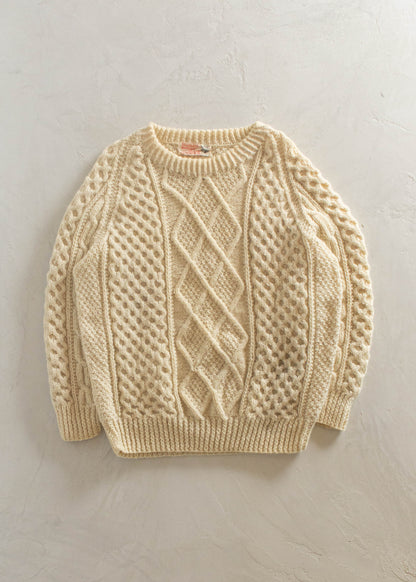 1980s Cloughhaneely Donegal Cable Knit Wool Fisherman Sweater Size L/XL