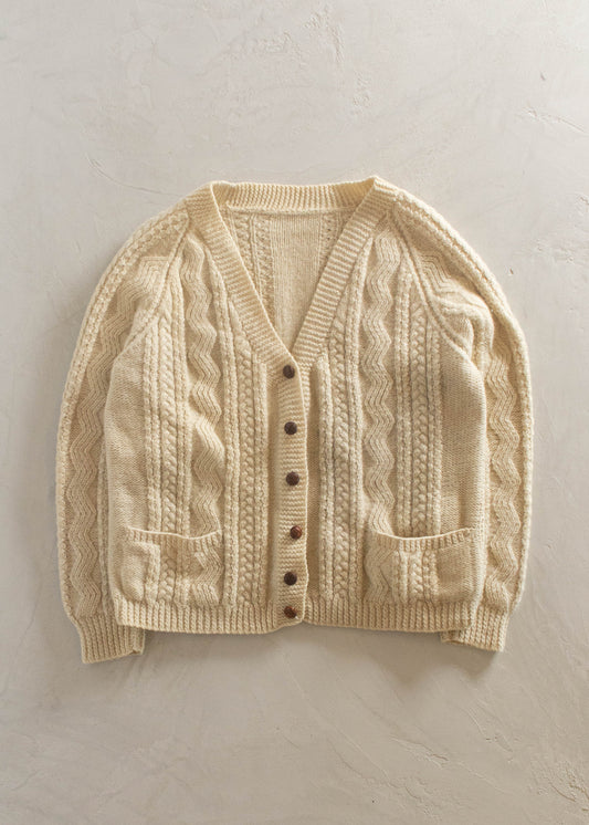 1980s Cable Knit Wool Fisherman Cardigan Size M/L