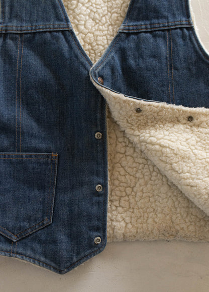 1970s Sherpa Lined Denim Vest Size S/M