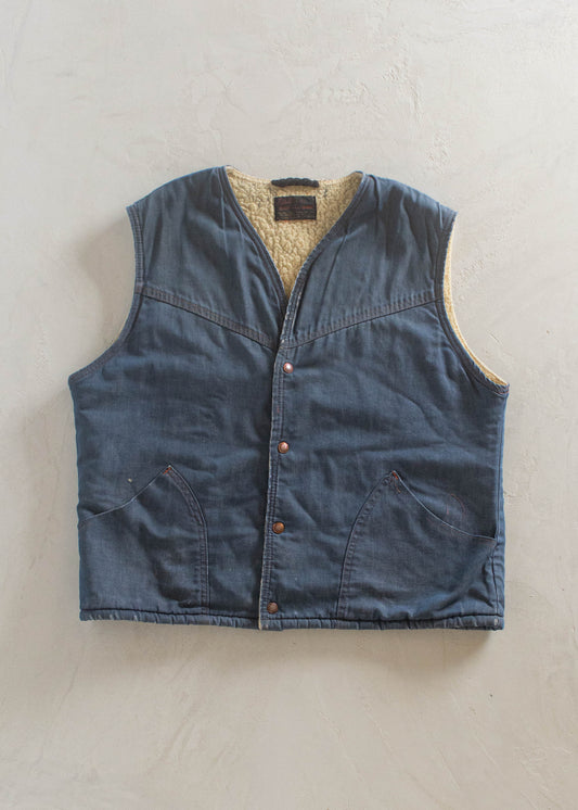 1970s Sherpa Lined Denim Vest Size L/XL