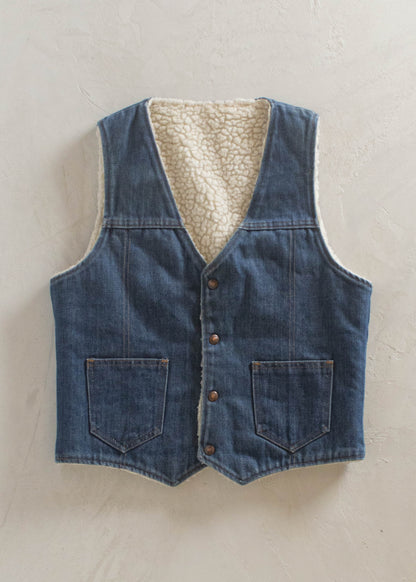 1970s Sherpa Lined Denim Vest Size S/M