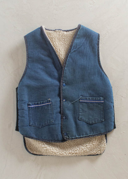 1970s Sherpa Lined Denim Vest Size S/M